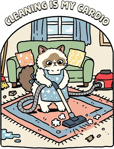 Cleaning Is My Cardio - cardio, cat, cleaner, cleaning, exercise, fitness, funny, gym, housekeeper, housekeeping, inspiration, kitten, kitty, motivation, workout