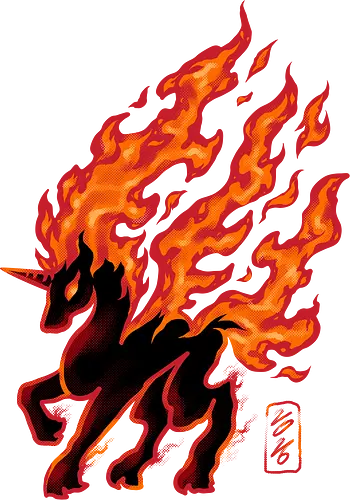 infernal unicorn  - pegassus, unicorn, horse, fire, flame, illustration, year, zodiac, unicorn, myth, mythical, creature, monster, animal, angry, wild, beast