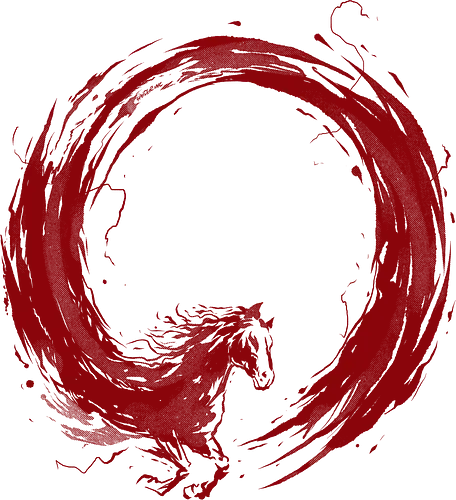 enso of red horse - horse, enso, zen, fire, flame, illustration, year, zodiac, unicorn, myth, mythical, creature, monster, animal, angry, wild, beast