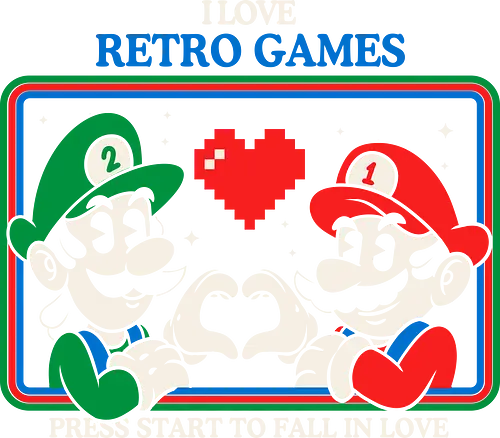 I Love Retro Games - i love retro games, retro gaming art, pixel art love, gamer nostalgia, classic games, geek culture, gamer gift, vintage gaming
