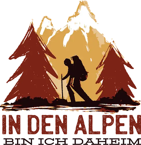 Wandern Glück – Vintage Berge Sonnenaufgang Illustration - wandern shirt, berge vintage, outdoor kleidung, trekking design, natur liebe, alpen wandern, wanderlust, bergsteiger geschenk, retro berge grafik, camping outfit, abenteuer shirt, hiking deutschland, natur illustration, wanderer stil, berg sonne