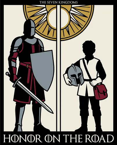Honor on the Road - honor on the road shirt, knight and squire t-shirt, seven kingdoms graphic tee, high fantasy apparel, medieval knight clothing, master and apprentice shirt, wandering knight design, epic fantasy t-shirt, knightly honor top, fantasy book lover gift, vintage heraldry style, armored warrior apparel, medieval quest clothing, heroic silhouette shirt, sword and shield art, fantasy world streetwear, chivalry and honor tee, knightly duo graphic, seven kingdoms lore merch