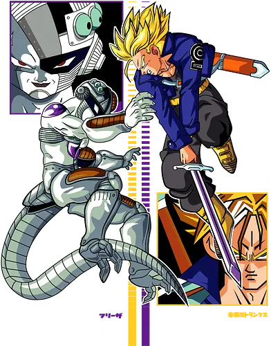 Future Trunks vs Frieza - dragon ball z, future trunks, mecha frieza, trunks vs frieza, anime battle, legendary scene, shonen anime, manga anime, japanese anime, anime art