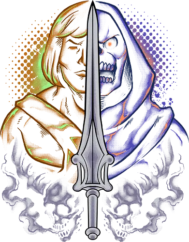 the strong one - skeleton, guardian, villain, hero, halftone, cool, skull, strong, muscle, sword
