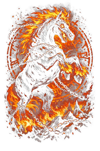 hellbound stallion - horse, fire, flame, illustration, year, zodiac, unicorn, myth, mythical, creature, monster, animal, angry, wild, beast