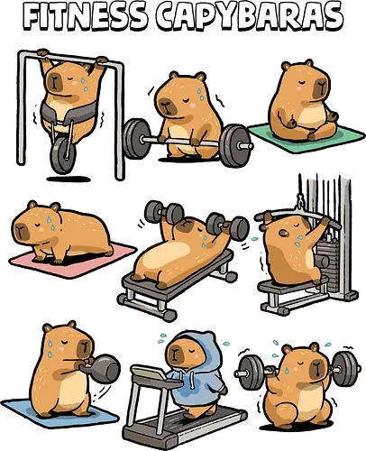 Fitness Capybaras - gym, animal, bodybuilding, capybara, exercise, fitness, funny, humor, lifting, meme, motivation, powerlifting, sarcastic, weightlifting, workout