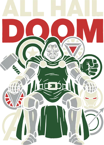 All Hail Doom - all hail doom shirt, doctor doom throne t-shirt, latveria sovereign apparel, comic book villain graphic tee, victor von doom clothing, retro villain propaganda top, defeated heroes design, monarch of latveria shirt, supervillain streetwear, geek culture fashion, armored villain art, comic lore t-shirt, sovereign on throne graphic, iconic villain merch, doctor doom fan gift, villainous pop art, master of sorcery shirt, comic book royalty apparel, powerful villain silhouette