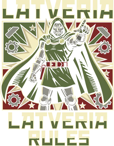Latveria Rules Doctor Doom Retro Propaganda Style Graphic - latveria rules shirt, doctor doom t-shirt, victor von doom apparel, comic book villain graphic tee, retro propaganda style clothing, latverian monarch design, armored sovereign t-shirt, vintage comic book art, supervillain streetwear, marvel fan gift, iconic villain merch, green and red graphic shirt, industrial gear design, dictator parody apparel, monarchist propaganda art, geek culture fashion, high tech sorcerer shirt, doom victory graphic, comic lore t-shirt