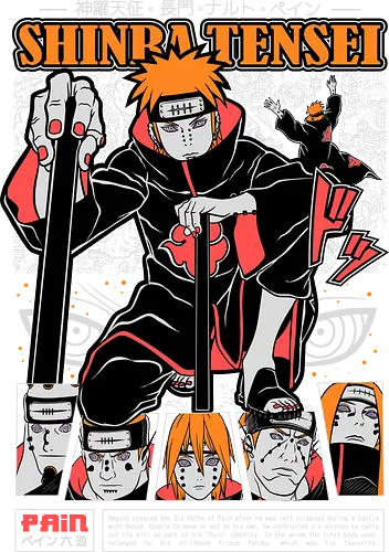 SIX PATHS OF PAIN - six paths of pain, pain akatsuki, rinnegan eyes, god of shinobi, dark anime villain, akatsuki leader, anime antagonist, ninja apocalypse, shippuden villain, anime street art