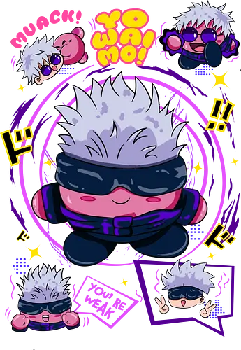 Pink x Gojo - kirby x gojo, kirby anime mashup, gojo parody, anime crossover, cute anime fusion, kirby style art, satoru gojo parody, kawaii anime design, funny anime art, anime mashup design