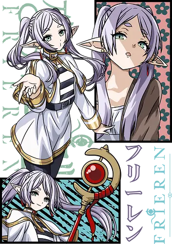 Frieren - frieren cute, chibi frieren, kawaii anime elf, pastel anime style, cute fantasy anime, soft anime art, cozy anime, anime slice of life, elf girl anime, anime kawaii design