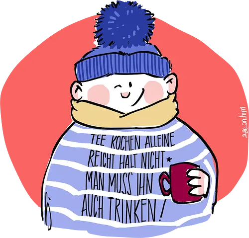 Tee kochen... - Ringelpullisprüche, Ringeldinger, streifenweise, Spruch, Weisheit, Motivation, Ringelpulli, SprücheShirt, Cartoon Illustration, Statement, Handgezeichnet, Humor, Selbstironie, Streifenpulli, Spruchshirt, deutsch