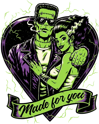 Frankenstein Monster Love - Science Fiction, Science, Halloween, Frankenstein, Bride Of Frankenstein, Bride, Cool, Couple, Love, Monsters, Monster, Spooky, Classic Horror, Horror, Gothic Horror, Folk Horror, Movies, Movie, Classic, Cult Classic, Creepy, Scary, Valentine's Day, Valentines Day, Valentines, Valentine