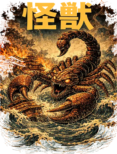 Gigantischer Skorpion Kaiju Monster - Kaiju Monster, Riesiger Skorpion, Japan Fantasy, Monster Illustration, Dark Art, Geek Art, Japan Mythologie, Anime Monster, Fantasy Poster, Kreaturen Design, Epic Monster, Asian Fantasy, Kaiju Art, Samurai Ästhetik, Dramatische Kunst