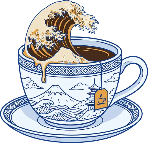 The Great Wave of Tea - great wave tea shirt, hokusai teacup t-shirt, japanese aesthetic apparel, kanagawa wave graphic tee, ukiyo-e art clothing, tea lover gift shirt, mountain fuji teacup design, blue and white porcelain art, traditional japanese wave top, minimalist zen t-shirt, oriental art streetwear, wave in a cup graphic, aesthetic tea drinking shirt, japanese culture fan merch, ukiyo-e wave illustration, serene ocean art tee, tea addict clothing, japanese landscape graphic, vintage asian art style shirt
