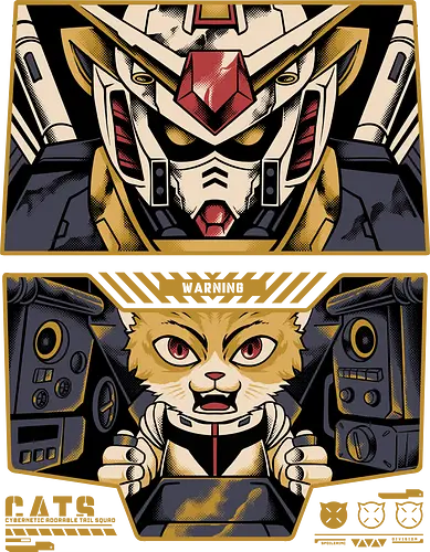 amuro the cat  - gundam, anime, manga, cat, kitty, zaku, robot, mecha, cute, cartoon, pilot, space, techwear, futuristic, cyberpunk