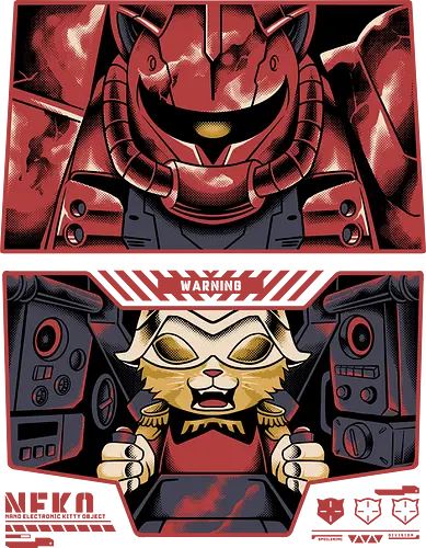 cat aznable - gundam, anime, manga, cat, kitty, zaku, robot, mecha, cute, cartoon, pilot, space, techwear, futuristic, cyberpunk