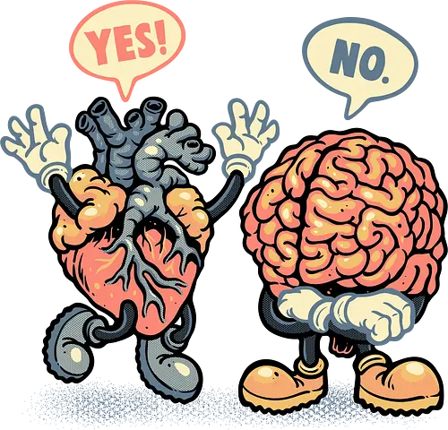 The Heart Says Yes but the Brain Says No - Heart, brain, mind, funny, humor, body parts