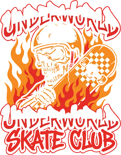 Underworld Skate Club - underworld skate club, flaming skull shirt, skateboard skeleton graphic, skate punk apparel, hardcore streetwear, checkered skateboard design, flaming skull t-shirt, edgy skater clothing, rock and roll style, graffiti font tee, burning skeleton art, skate or die shirt, thrasher style aesthetic, urban skating gear, rebel fashion, biker skull t-shirt, skate culture gift, hot rod flames graphic, checkerboard pattern top