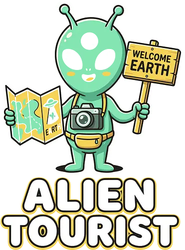 Alien Tourist - alien tourist, cute alien t-shirt, extra-terrestrial visitor, funny space travel shirt, green alien graphic, kawaii alien design, extraterrestrial tourist, space enthusiast gift, traveler alien apparel, funny sci-fi shirt, alien with camera, earth visitor tee, quirky character clothing, alien map and sign, cute monster t-shirt, area 51 humor, galaxy traveler gift, alien lover merch, funny vacation shirt