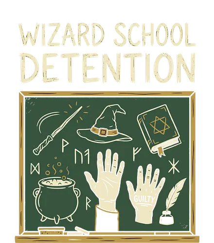 Wizard School Detention - wizard school detention, magic classroom shirt, chalkboard graphic tee, fantasy student apparel, wizard hat design, magic wand t-shirt, spellbook and cauldron art, mystical runes clothing, witchcraft academy top, dark academia aesthetic, fantasy book lover gift, magical detention shirt, sorcery school merch, hand-drawn magic art, occult classroom design, whimsical wizardry tee, magical school supplies, fantasy nerd gift, wizardry student top