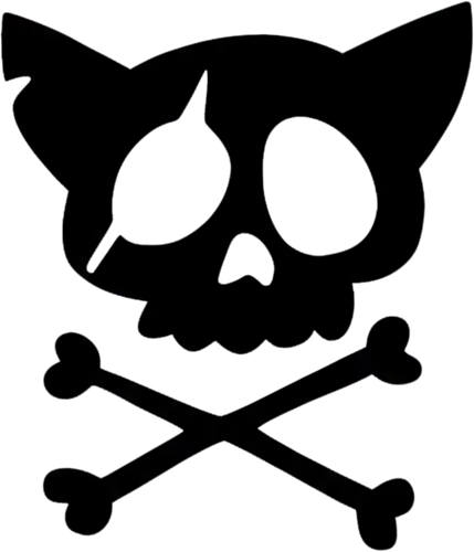 Grafik mit rosa Katzenschädel und gekreuzten Knochen - Katzenschädel, gekreuzte Knochen, Emo-Ästhetik, Punkrock, Alternative Mode, Totenkopfkunst, Kawaii-Horror, Gruseliges Pink, Skelettkatze, Gothic, Grunge, Vektorgrafik, Minimalistisch, Pinke Ästhetik, Kantige Kunst.