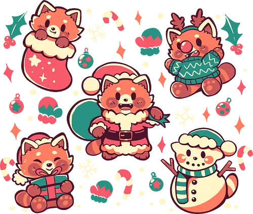  Festive Red Pandas - Roter Panda Kunst, Weihnachtspanda, süßer Panda, Panda-Shirt, red panda art, xmas panda, cute panda, panda shirt, holiday panda, christmas art, festive panda, kawaii panda, winter panda, panda gift, holiday shirt