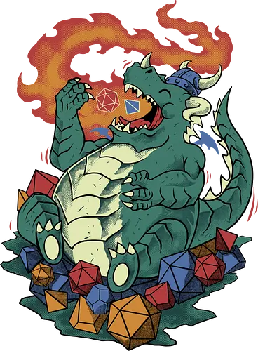 hungry for crits - fantasy, rpg, game, dragon, myth, cool, monster, animal, reptile, cartoon, hungry, dice, Pen and Paper, dungeon, game, adventure