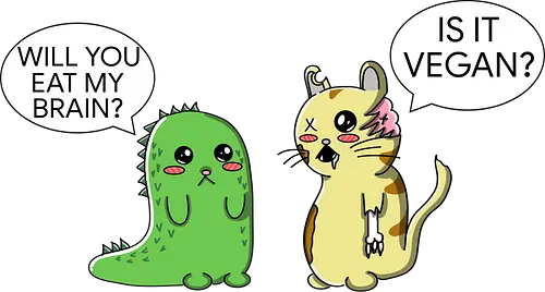 Lustiger Kawaii-Zombie-Horror mit veganem Sarkasmus - zombie, kawaii, lustig, horror, vegan, sarkasmus, zombie humor, niedlich, cartoon zombie, comic stil, schwarzer humor, irony, vegane satire, veganer humor, gruselig süß, halloween, undead, popkultur, witziges motiv, funny design, geschenkidee, trendig, alternative mode, meme stil, subkultur