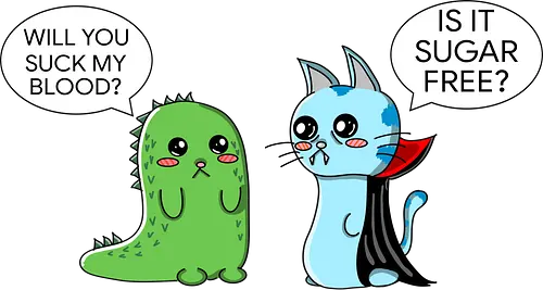 Lustiger Kawaii-Vampir mit zuckerfreiem Horror-Sarkasmus - vampir, kawaii, lustig, horror, sarkasmus, zuckerfrei, vampire humor, niedlich, cartoon vampir, comic stil, schwarzer humor, irony, gruselig süß, halloween, undead, popkultur, witziges motiv, funny design, geschenkidee, trendig, alternative mode, meme stil, subkultur, satire, gothic humor