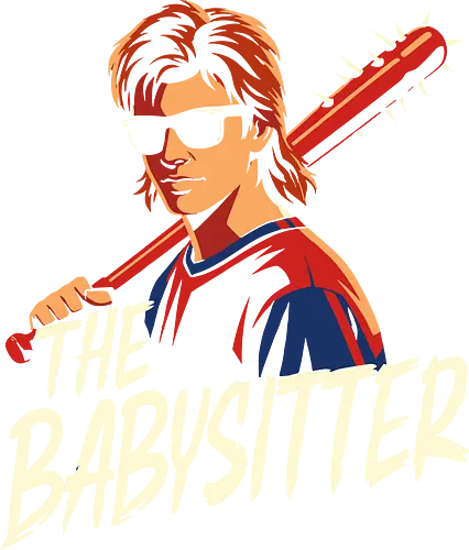 The Babysitter - the babysitter shirt, retro steve t-shirt, spiked baseball bat graphic, 80s nostalgia apparel, sci-fi horror fan art, hawkins hero tee, sunglasses and mullet design, vintage style character shirt, monster hunter clothing, best babysitter gift, 1980s aesthetic streetwear, pop culture parody top, iconic character portrait, team mom apparel, retro thriller merchandise, spiked bat illustration, thriller fan gift, stranger vibes shirt, classic retro colors tee