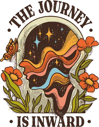 The Journey Is Inward – Vintage Inner Peace | Vintage Illustration zur Selbstfindung - the journey is inward, self discovery art, mindfulness illustration, inner peace artwork, mental health design, vintage spiritual art, healing journey illustration, introspective art, boho mindfulness, soulful artwork, emotional wellness art, inner world illustration, calm aesthetic art, personal reflection art, spiritual growth design