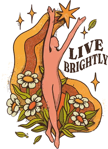 Live Brightly – Vintage Mental Health Floral Illustration | Vintage Illustration für mentale Gesundheit - live brightly, mental health art, positive mindset, vintage illustration, self growth art, motivational artwork, mindfulness design, retro floral art, inner peace illustration, uplifting quote art, wellness aesthetic, boho mental health, inspirational vintage, self care art, healing vibes