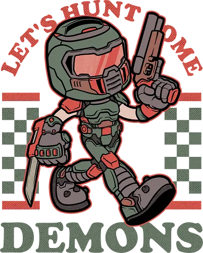 Game Mascot Slayer - Video Games, Video Game, Game, Games, Gamer, Mascot, Retro, Vintage, Retro Vintage, Retro Gamer, Retro Cartoon, Game Mascot, guy, Slayer, Knife, Sword, Gun, Demon, Demons, Fps Gaming, First-person Shooter, First Person Shooter, Science Fiction, Undead, Marine, Space, Horror