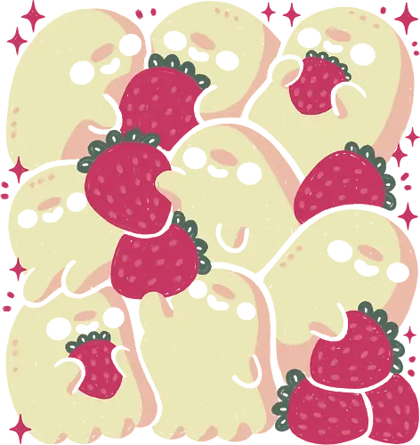 Spooky Cute Ghosts with Strawberries - ghosts, strawberry, doodle, ghost, strawberries, pink, spooky cute, creepy cute, spring, love, whimsical, kawaii ghost, occult, adorable, xmorfina