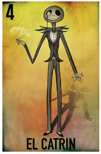 El Catrin - Jack Skellington Mexikanische Loteria - jack skellington t-shirt, el catrin, mexikanische loteria, tim burton kleidung, tag der toten, teetan, Nightmare, la catrina, mexikanische kultur, halloween town, danny elfman, volkskunst, kulturelles mashup, vintage kunst, kürbiskönig