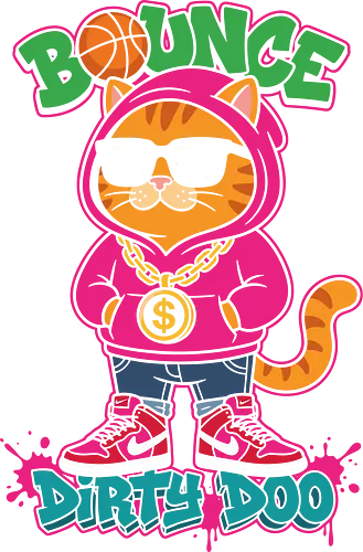 "Bounce Dirty Doo" Cool Streetwear Cat Hip-Hop Graphic - bounce dirty doo shirt, cool cat t-shirt, hip hop cat graphic tee, basketball cat apparel, orange tabby streetwear, pink hoodie cat design, urban cat clothing, 90s aesthetic cat top, funny cat rapper shirt, cat with sunglasses t-shirt, gold chain cat merch, red sneakers cat graphic, feline basketball t-shirt, vibrant streetwear apparel, edgy kawaii cat clothing, hip hop animal t-shirt, neon cat graphic top, funny urban animal shirt, trendy cat lover gift