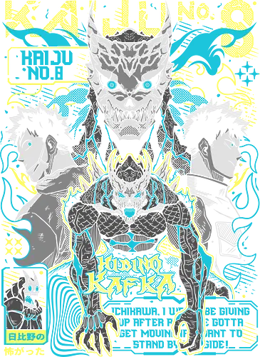 Kaiju No 8 – Unleashed Power - kaiju no 8, kafka kaiju form, human monster hybrid, dark action anime, transformation hero, manga series, anime illustration