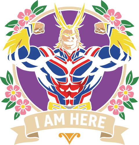 "I Am Here" All Might Academia Floral Emblem Graphic - all might shirt, my hero academia t-shirt, i am here graphic tee, symbol of peace apparel, boku no hero academia design, all might floral emblem top, shonen jump character shirt, anime hero streetwear, plus ultra clothing, vintage anime floral design, toshinori yagi merch, heroic anime t-shirt, mha fan gift, vibrant anime illustration, classic shonen gear, all might muscles graphic, anime aesthetic streetwear, number one hero apparel, japanese manga character tee