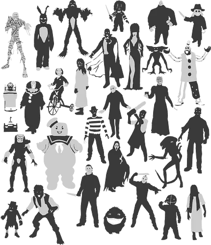 Horror-Ikonen - Horror-Film-Charaktere - horror t-shirt, horrorfilme, terror ikonen, horror kleidung, slasher filme, horrorfilm, horror kollektion, kino schurken, teetan, horror kino, horror charaktere, halloween shirt, klassischer horror, kino monster, silhouette kunst