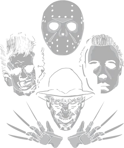 Bohemian Rhapsody Horror - Terror-Ikonen - popkultur, horror kino, minimalistische kunst, kreatives mashup, horror t-shirt, bohemian rhapsody, horror mashup, queen kleidung, leatherface, jason voorhees, michael myers, freddy krueger, teetan, slasher filme, klassischer rock