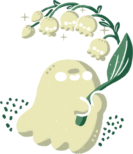 Ghost meets Lily of the Valley - lily of the valley, ghost, bellflowers, flower, spring, floral, creepy cute, spooky cute, goth, love, kawaii goth, adorable, minimal, nature, xmorfina