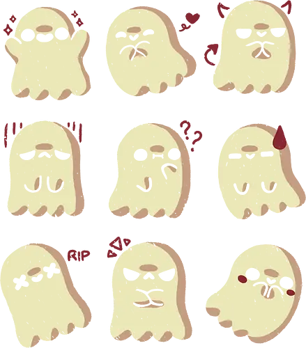 Cute Ghost Emotions - ghost, emotions, expression, feeling, vibes, creepy cute, spooky cute, ghosts, kawaii ghost, love, adorable, spirit, funny, angry, xmorfina