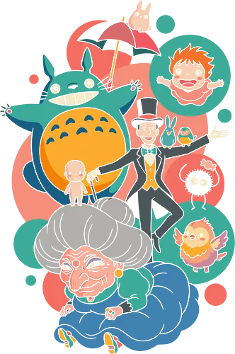  Magic Ensemble - studio ghibli shirt, totoro and ponyo t-shirt, yubaba spirited away graphic tee, howl's moving castle apparel, kawaii ghibli character design, soot sprite aesthetic clothing, japanese animation fan merch, whimsical anime t-shirt, totoro umbrella top, ponyo bubbles design, retro ghibli style streetwear, aesthetic anime girl gift, vibrant manga illustration, ghibli movie mashup shirt, magical creatures t-shirt, childhood nostalgia anime apparel, teal and peach anime top, classic shonen gear, handmade anime art tee