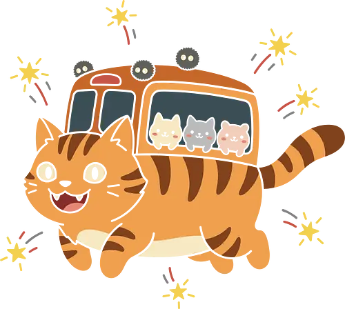 "Kawaii Cat Bus" - funny cat transport t-shirt, cottagecore anime fashion, totoro inspired cat merch, cat bus shirt, kawaii cat t-shirt, studio ghibli inspired graphic tee, cute orange tabby apparel, anime cat bus design, soot sprite aesthetic clothing, whimsical japanese merch, kitten bus t-shirt, orange cat streetwear, magical animal graphic top, nursery anime style shirt, ghibli fan gift, vibrant cat illustration, adorable feline streetwear, golden stars anime top, unique character mashup clothing