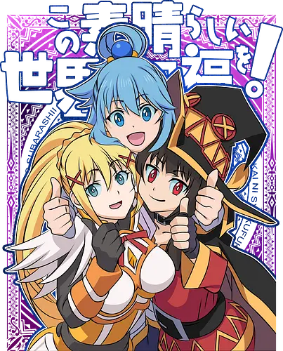 Konosuba – The Legendary Party - konosuba, aqua megumin darkness, anime trio, fantasy comedy anime, isekai anime, mage explosion, crusader knight, goddess anime, manga series, anime art