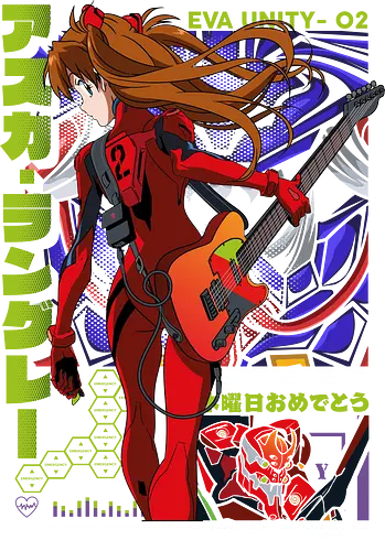 Asuka – Neon Guitar - evangelion, asuka langley, anime guitarist, fender guitar, anime girl musician, music anime, anime art