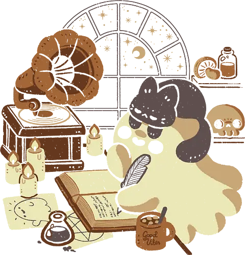 Spooky Cute Ghost Lofi - cute ghost, kawaii ghost, witchy, cozy, lofi, black cat, vintage, mystical, creepy cute, spooky cute, occult, gramophone, book, love, xmorfina