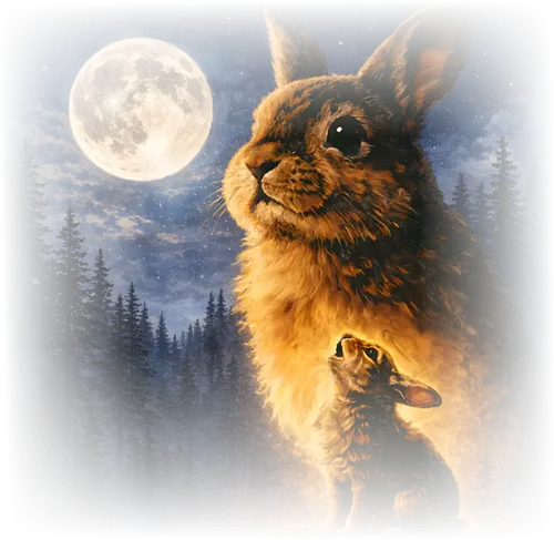 Mystischer Mond Hase Heulender Hase Fantasy Nachtwald - mond hase, heulender hase, hasen mond kunst, fantasy hase design, mystischer hase kunst, mondlicht hase, hase nacht wald, fantasy tier kunst, magischer hase illustration, hasen mond poster, süßer mystischer hase, wald hase kunst, mond tier design, traumhafter hase kunst