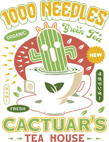 Cactus Green Tea Emblem - cup of tea, fantasy, Cactus, cactilio, Kupo, gaming, gamer, video game, Kweh, tonberry, tomberi, Cloud, tea